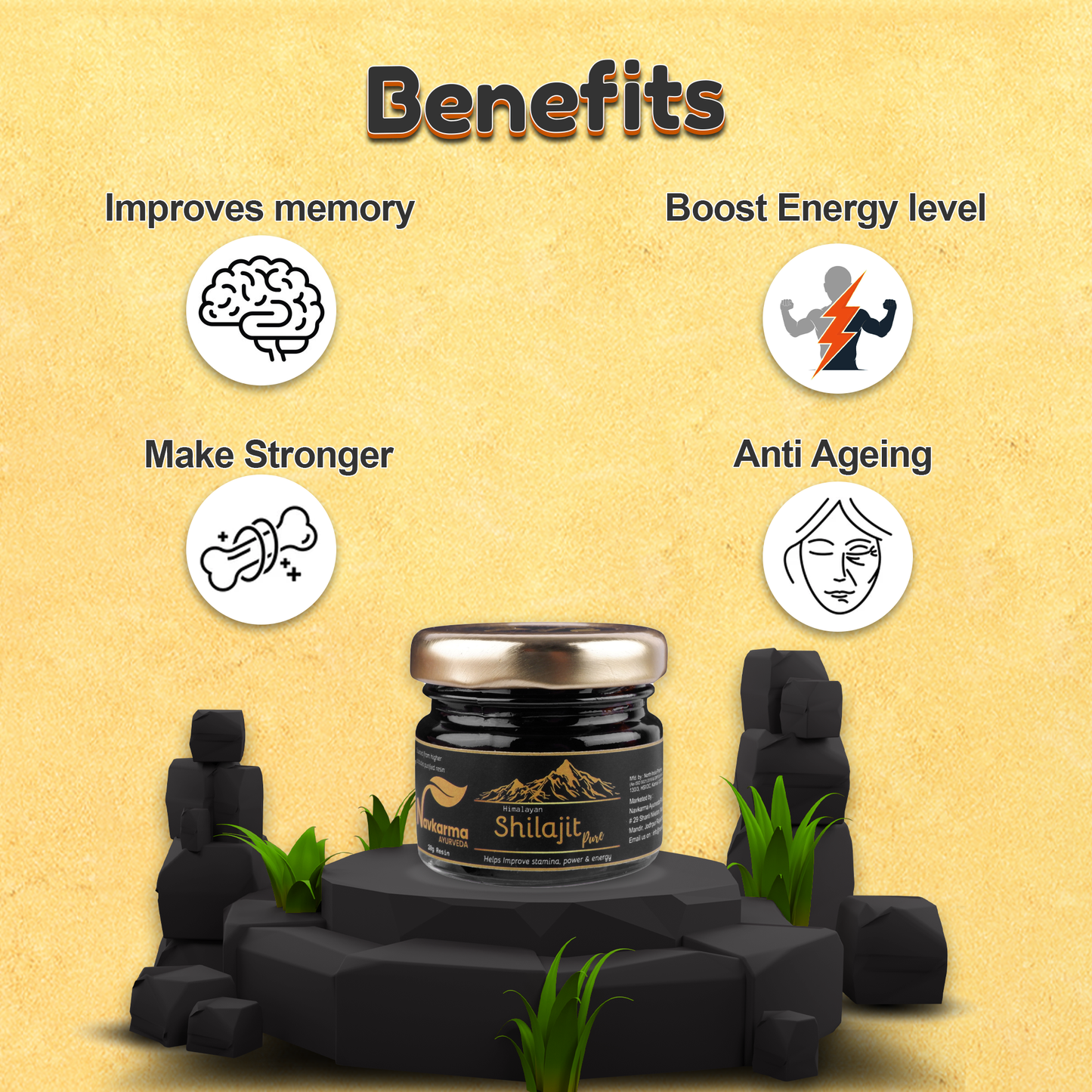 Combo NAVKARMA SHILAJIT PURE RESIN 20G + GOLD CAP 60